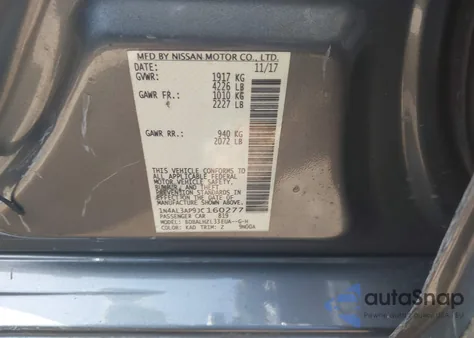 2018 Nissan Altima 2.5 Sr из США, поврежденный, VIN 1N4AL3AP9JC160277